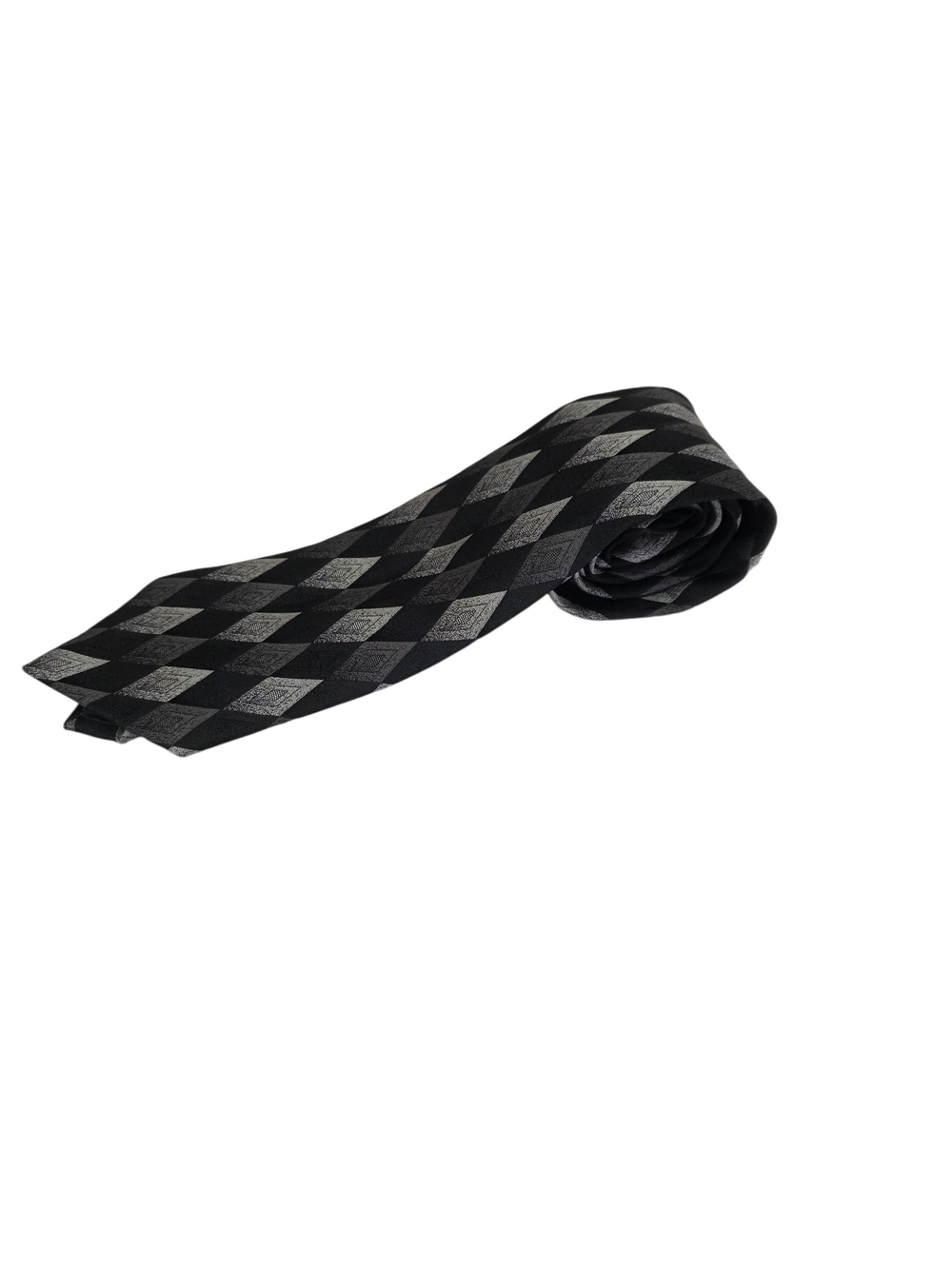 Black & Gray Diamond Pattern Men's Tie - Picture 2 of 5